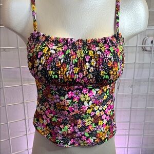 California Waves Floral Smocked Bikini Top